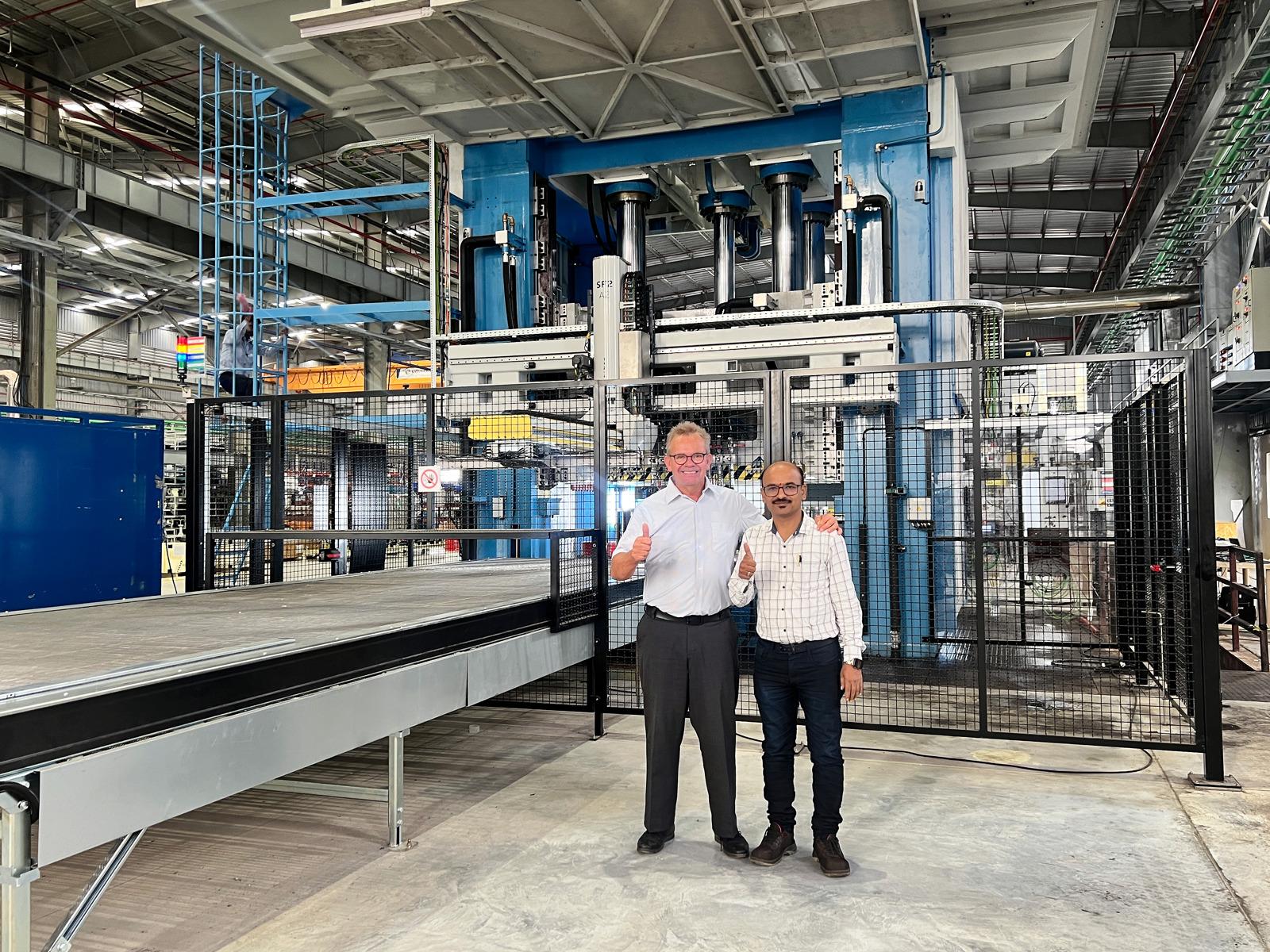Peter Karlsson, Key Account and Area Sales Manager at AP&T, with Dipak Patil, Plant Manager at ALF Engineering, which has now ordered its second press hardening line from AP&T.